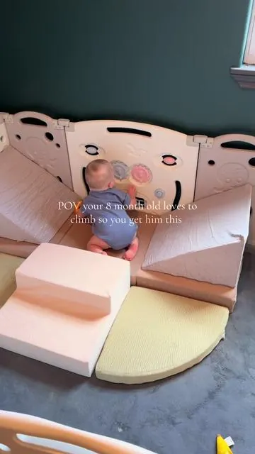 He’s obsessed with climbing so of course he loves this!  #indoorplayground #softplay #toddlermusthaves #babymusthaves 