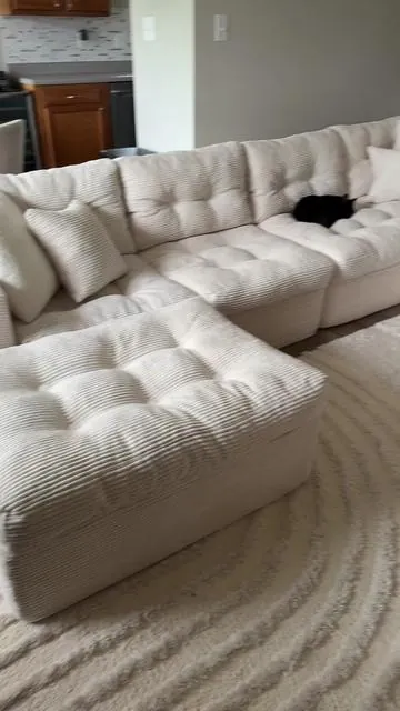 I love how many ways you can rearrange this couch! So cute and SOOOO comfortable! #bonelesscouch #affordablefurniture #sofa #sofabed #dealsforyoudays 
