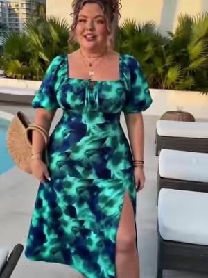 The PERFECT dress for your next vacation exists! 😍 The color, the fit, the slit… obsessed! Link in bio to shop. 🛍️#TikTokFashion#plussizefashion #curvygirl #creatorsearchinsights #BodyPositive