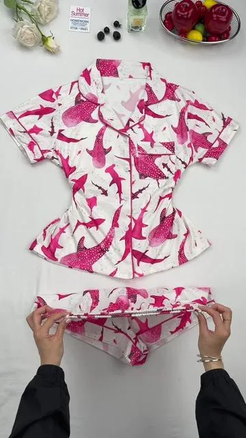 Obsessed with this shark print set🦈✨cute, comfy, and lowkey playful for chill nights at home #shark #pajama #pajamas #spotlightfinds #summervibes