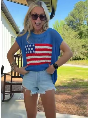 The perfect top/coverup for your swimsuit for the Fourth of July! Super stretchy and so cute! Amazing quality too!! #tiktokshopcreatorpicks #summerootd #fourthofjulyoutfits #usa #swimsuitcoverup 