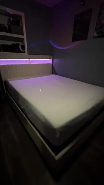 Obsessed with our new bed 🤭 I forgot to mention I got a queen size and it fit perfect!!#bedroommakeover #newbed #bedframe #bedroom #tiktokshop 