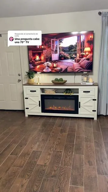 Respuesta a @Lesly se puede poner un televisor hasta de 80 pulgadas en este hermoso Stand TV que trae el la chimenea incluida #tvstand #dealsforyoudays #summerwins #summervibes #tiktokshopcreatorpicks @Aoxun Furniture 