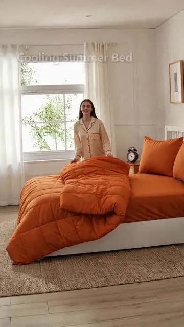 This bed set is the perfect addition to brighten up your bedroom! It comes in a beautiful **burnt orange** color and includes seven pieces. This is a **TikTok Shop exclusive**, so grab it while it's available! Order yours now! Check it out below! #tiktokshopmemorialday #coolingbedding #7piecebeddingset #doublestuffedcomforter #beddingmusthaves #bestcoolingblanket #softbeddingset #4piecesheetset #tuftedcomforter #temperaturecontrolcomforter #coolingpillowcase