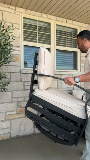 Weather‑proof comfort that solves your outdoor seating struggle. @Kullavik #Summervibes #patiofurniture #patioset #patiorockingchair #swivelchair 