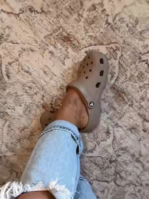 Taupe is the perfect neutral and it just restocked! #crocs #clogs #classiccrocs #sliponshoes @Crocs 