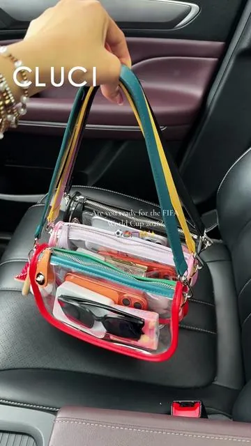 Pick your favorite color for world cup approved clear bag✨💫 #cluci #summerlooks #summeressentials #tiktokmademebuyit #stadiumapprovedbags #concertapprovedbags #clearbag #fypシ 