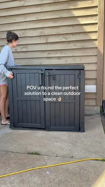 This outdoor storage is so big and the perfect solution to a clean and organized outdoor space! #outdoorstorageshed #outdoorstorage #outdoorstoragebox #storage #shed 