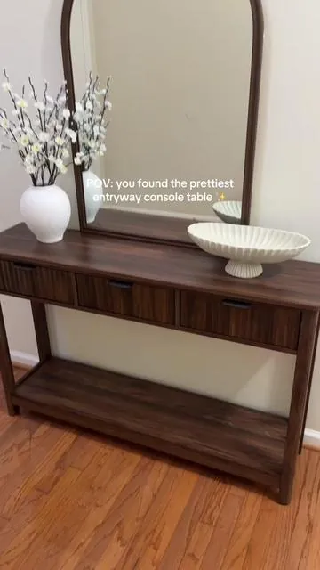 This console table is so beautiful 🤍  I love that it has drawers ✨ #consoletable #homedecor #furniture #entrywaydecor #tiktokshopcreatorpicks 