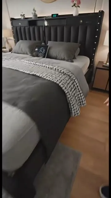 New bed frame that acts as a dresser, storage, and has multiple charging ports 