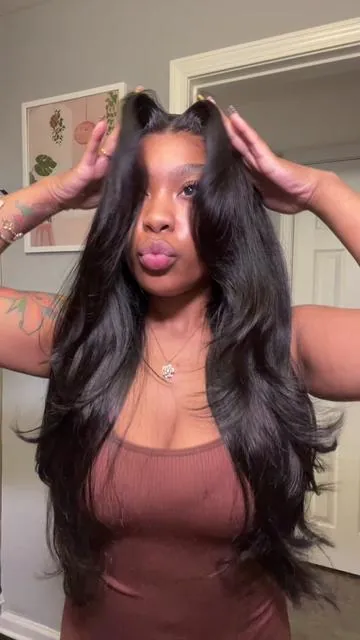 Mihugass 7x6 Glueless Body Wave Human Hair Wig #curtainbangs #layershaircut #hairstyle #bodywavewigs #gluelesswigs @Mihugass Hair @Mihugass hair wig 