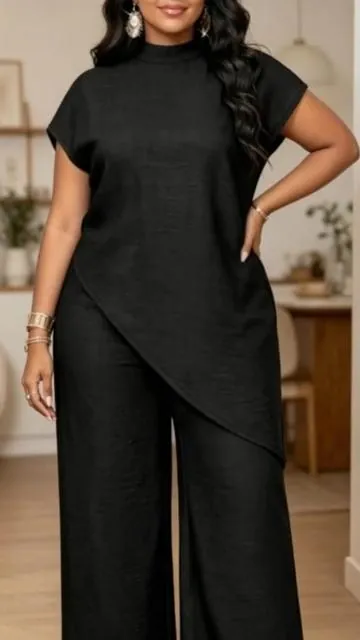 Summer Women's Suit Set, Wide Leg Pants Set, Casual Two-Piece Set, Stand Collar Solid Sleeveless Top, High Waist, Business. ##twopieceset##spotlightfinds##tiktokshop##summervibe##womensfashion