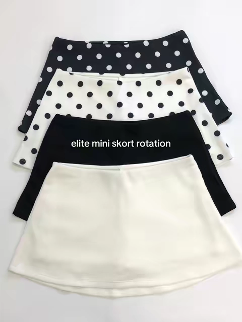 Black + white staples + polka dots when you want the outfit to do the work. Built-in shorts = always yes. 🛒✨ #skort #skirt #miniskirtoutfit #polkadot #SummerVibes