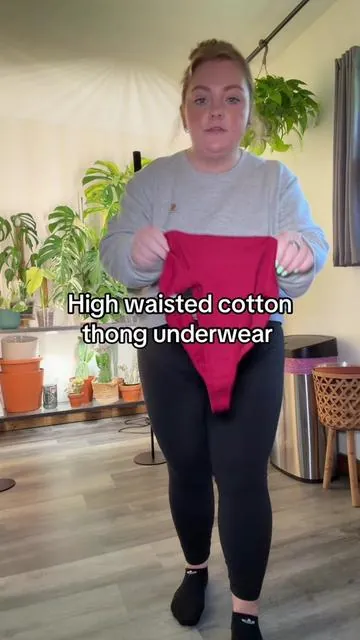 High waisted cotton thong underwear that are available in plus size #cottonunderwear #highwaistedunderwear #thongundies #cottonthong #plussizeunderwear 