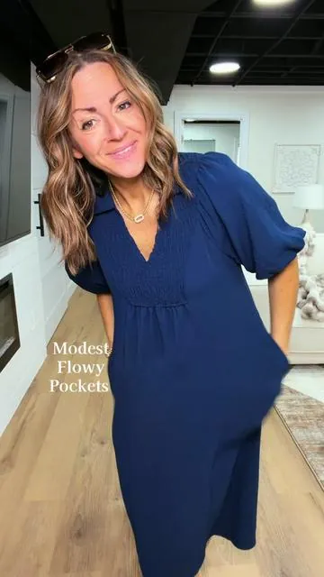 Modest and comfy with the cutest details! I’m 5’2” 127 in a Small #dress #churchdress #dresswithpockets #modestfashion #officedress @DOKOTOO-US 