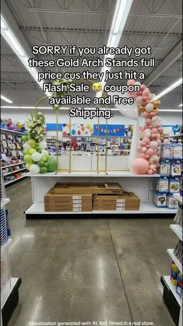 Set of gold arch stands just hit a Flash Sale with Free Shipping 😭 Visualization generated with AI. Not filmed in a real store. #weddingdecor #backdropstand #partydecor #weddingarch #tiktokshop