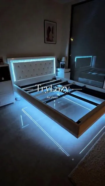 Upgrade your bedroom with this white LED diamond floating bed — limited-time sale, don’t miss it! #floatingbed #ledlighting #diamondbed #homeupgrade #fyp 