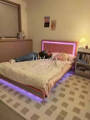 Upgrade your bedroom with this pink LED diamond floating bed — limited-time sale, don’t miss it! #pinkbed #floatingbed #ledlighting #homeupgrade #fyp 