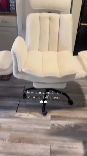 These crisscross chairs from @Homrelexa.US must be half sisters because they are both written in the same font and both so plush and amazing.  I work from home, game and have a crafting ring so it just made sense to grab both of these! They’re both so comfortable and supportive at the same time and I’m obsessed with them. I’ve linked my favorite advice my babe and it’s on sale now for a limited time!! #crisscrosschair #officechair #gamingchair #tiktokshopmemorialday #dealsforyoudays 