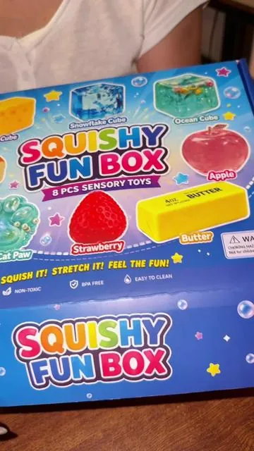 This 8-piece Squishy Set is packed with ultra-soft, slow-rising sensory fun! 😍 #fidgettoys #squishy #StressRelief #SensoryToys #summerwins