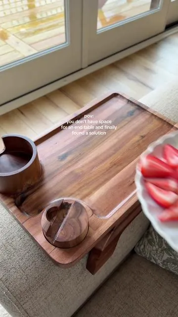 Replying to @sabrena byler this little table is so sturdy and convenient - perfect for apartments or small living rooms that don’t have room for a coffee table/side table @Sweetcrispy Shop @Sweetcrispy Store  #summerwins #dealsforyoudays #table #traytable #couchtable 
