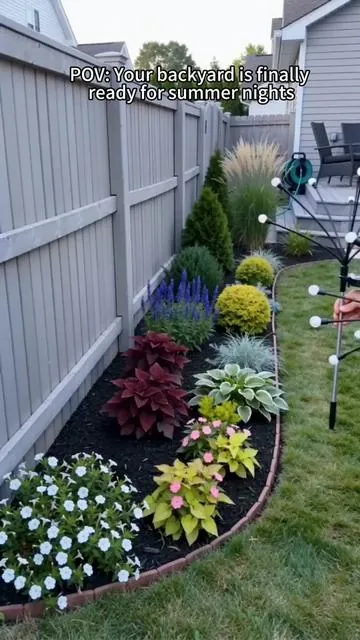My backyard looks straight out of Pinterest now#backyardyibes #fyp#solaroutdoorlights #garden#SummerVibes