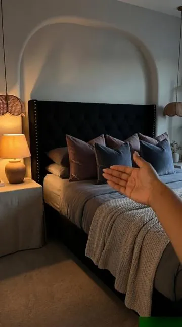 This bed turned my boring bedroom into a luxury retreat 🖤 Wingback tufted headboard, hand applied nailhead trim, solid wood frame, and under $200. Cannot believe the price. 459 sold, 4.6 stars. Tap the link in TikTok Shop. #tiktokshop #homedecor #bedroom #bedroomupgrade #wingbackbed #luxurybedroom #bedframe #homefinds #moodybedroom
