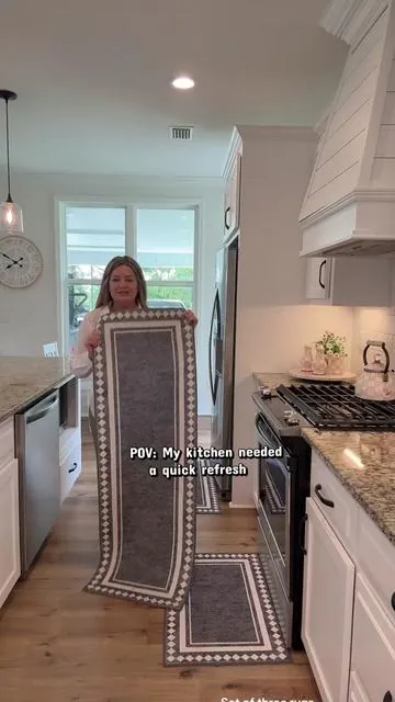 I love that this set comes with three matching rugs. They’re machine washable, nonslip, and make such an easy update for the kitchen, laundry room, or entryway. #homedecor #kitchenrug #washablerugs #rugs #entrywaydecor