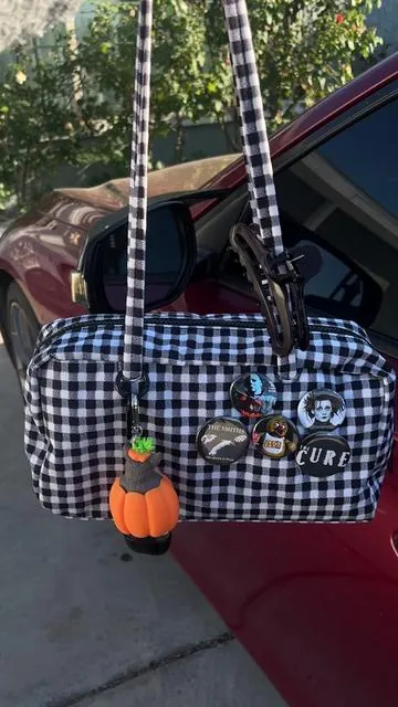 Obsessed with my bag 🕸️🎃 #bowlerbag #ginghambag #pursecollection #foryoupage #purseessentials 