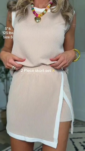 Two piece skort set.✨ this one is cute, stretchy, comfy, and comes in multiple pretty colors.Easy throw on and go outfit  for summer☀️ #twopieceset #summeroutfits #comfyoutfit #dealsforyoudays #skortoutfit @Evaless official 