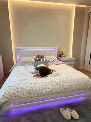 Luxury meets modern design ✨🤍 Diamond accents, LED lighting, and a floating frame—all in one stunning bed. Shop now while it’s on sale! #BedroomGoals #FloatingBed #LEDLight #HomeUpgrade #SaleAlert