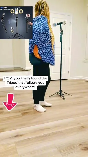 Follows your face automatically, adjustable height, remote included, and built-in lights. Perfect for your content creation                                             #tiktokshop #ContentCreator #AutoTrackingTripod #MustHaveGadget #fyp 