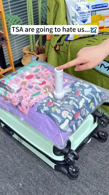 Fit three suitcases worth of clothes into one. #travelbetter #packsmart #vacuumstoragebags #tiktokfinds #fyp
