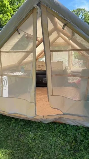 This inflatable camping tent has completely changed the way we camp. It inflates in just a few minutes, has plenty of room for our family, and feels more like a cozy cabin than a traditional tent. Perfect for family camping trips, weekend getaways, glamping adventures, and campground stays. #glamping #tentcamping #inflatabletent #outdoorliving #outdooradventures 