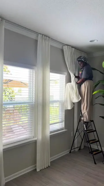 Slowly turning this house into a home, one project at a time ✨🤍 #ceilingtrackcurtains #homedecor #curtaintracks #foruyou #fypシ 