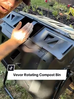 Composting can be very easy with this rotating composter by Vevor.  #compost #compostbin #gardencompost #EcoFriendly #gardenhacks 