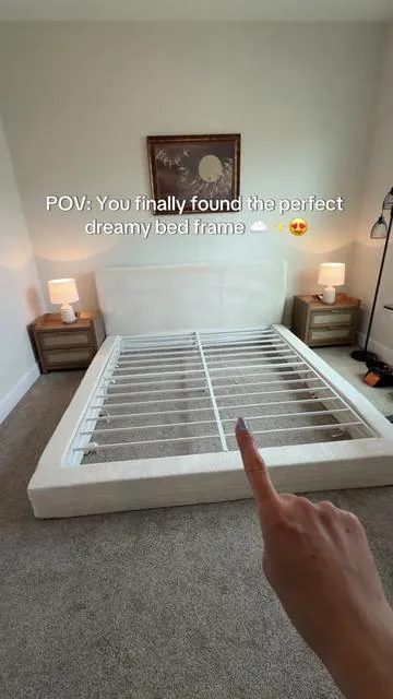This low profile upholstered bed frame gives your bedroom that clean, modern look without taking up visual space. The soft upholstered frame creates a cozy feel while keeping the room looking open and uncluttered.  #bedframe #upholsteredbed #platformbed #modernbedroom #bedroomdecor upholstered bed frame low profile bed frame modern bed frame platform bed frame minimalist bedroom modern bedroom furniture cream bed frame neutral bedroom decor contemporary bed frame bedroom makeover best low profile upholstered bed frame modern platform bed frame for bedroom minimalist bed frame ideas neutral bedroom furniture inspiration upholstered platform bed frame 