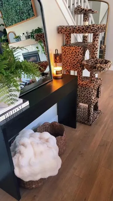 Large leopard cat tree with tall scratching posts multi level platforms and cozy hideaway for cats #CatTreeLarge #LeopardCatTower #CatClimbingTree #CatScratcher #PetHome 