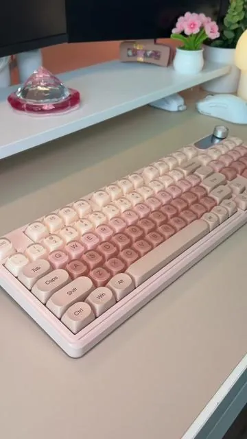 For those silent office days, this is the keyboard I’m grabbing💞✨ ♡ Membrane Keyboard ♡ 98 Keys ♡ Wired (IP98 PRO is Tri-mode)  ♡ Adjustable Feet ♡ RGB Backlights @FURYCUBE Local  • • • #keebtok #membranekeyboard #desksetup #keyboardasmr #SummerVibes , typing sounds, typing asmr, silent keyboard, wfh setup, cozy setup, cozy gamer, cozy at home, cozy aesthetic, cozy vibes, keyboard sounds, keyboard, keeb, home office, typing sounds, keyboard sounds, wfh routine, wfh lifestyle, cozy office, work from home