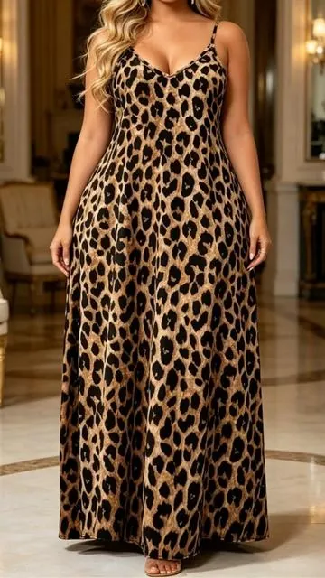 Summer Leopard Print Dress, Long A-Line Maxi Dress #tiktokshop #viral #elegant #outfit #foryoupage 