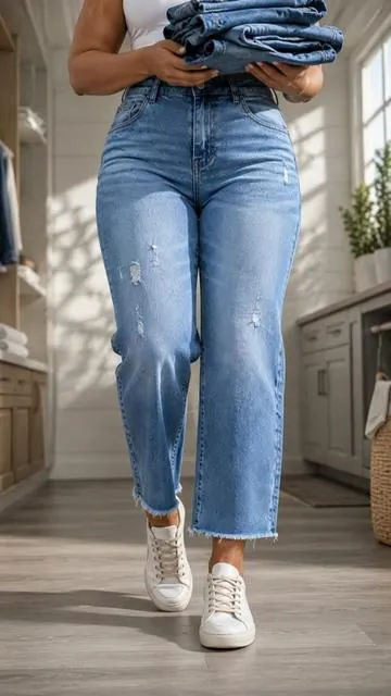 The perfect cropped denim for an easy street-chic look 💙 #CroppedJeans #WideLegDenim #DenimStyle #CasualOutfit #TikTokFashion 