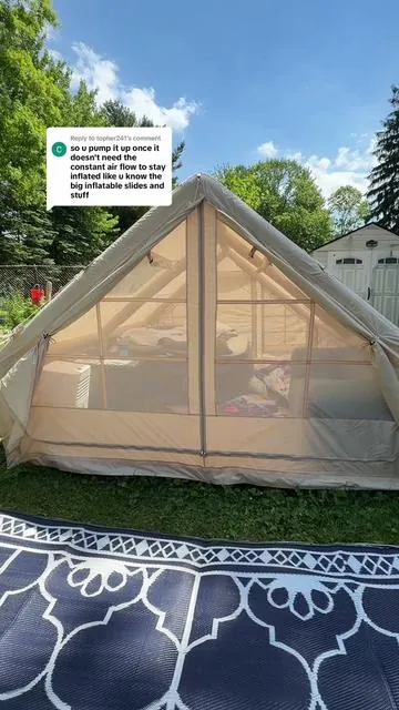 Replying to @topher241 One of my favorite camping upgrades yet! ⛺ This inflatable family tent sets up in minutes, has tons of room for the whole family, and the skylights make it feel so open and bright during the day while giving you the perfect view of the stars at night. Perfect for family camping trips, glamping, weekend adventures, and creating a cozy home away from home. #inflatabletent #glamping #tentcamping #outdoorliving #campingseason 