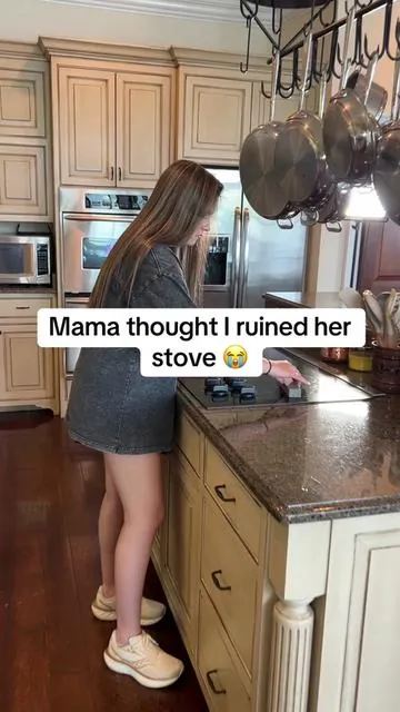 I thought Mama was about to take the pumice stone away from me 😂 She was convinced I was ruining her stove until she saw the results. #stovecleaning #pumicestonecleaning #momanddaughter #cleaningmusthaves #deepcleaning 