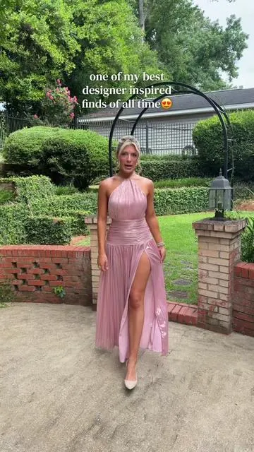 This is the pink in the link below!! SUCH a gorgeous gown for a fraction of the price of the designer!👏🏻😍 got sooo many compliments on it too!! Wearing size s and I'm 5'9! #boujeeonabudget #formaldress #weddingguestdress #formalweddingguestdress #designerinspired 