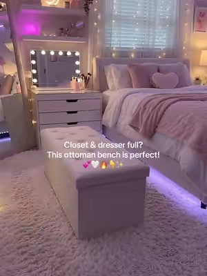 Shame chair saved! Thanks to this ottoman bench 😱💖#ottoman #storagebench #clothesorganizer #homestorage #dealsforyoudays 