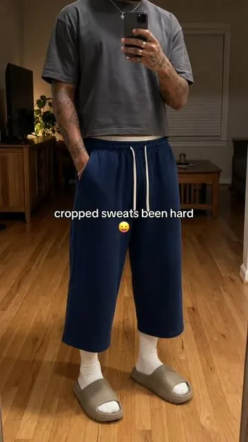 cropped sweats are still one of the hardest lengths out #croppedsweats #capris #streetwear #mensstyle #fyp 