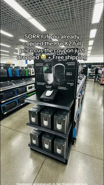 Pro X2 just dropped with coupon and free shipping plus Klarna splits come easy Visualization generated with AI. Not filmed in a real store. #tiktokshop #gamingmouse #gaminggear #tech #gadgets