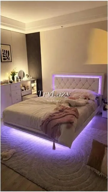 The currently on-sale floating led bed frame features a dazzling diamond effect   don’t wait any longer.                       #fyp #bedroom #ledbedframe #bedframe #promtion 