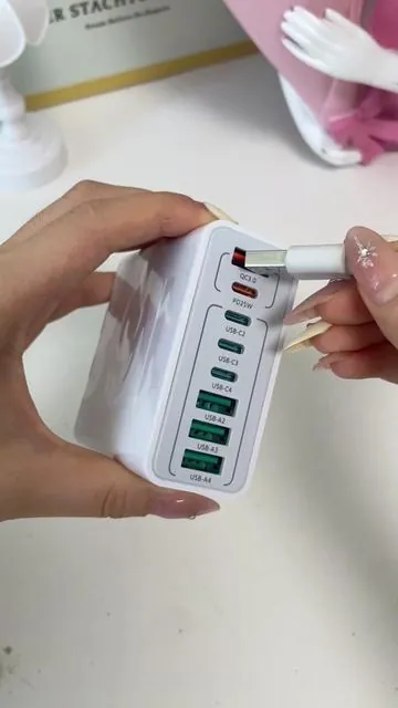 A super fast 8-port charger, with 4 USB ports and 4 Type-C ports. #tiktok#charger#tiktokshop#dealsforyoudays #techgadgets