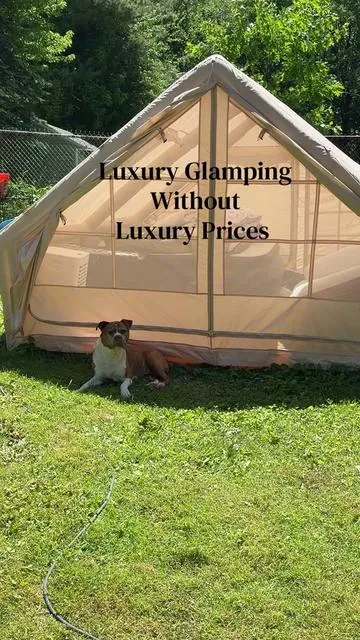 Inflatable tent review.  This is one I would buy over and over again!  Luxury camping is definitely my style tent camping.  #tentcamping #glamping #inflatabletent  #outdoorliving 